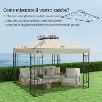 Copertura per Gazebo da Giardino 3x3m, Tetto Sostitutivo UPF30+ a 2 Livelli in Poliestere, Crema