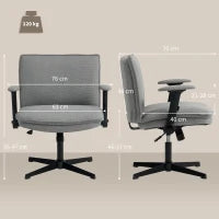 Sedia da ufficio con braccioli reclinabili, in tessuto effetto lino, regolabile in altezza, con base in acciaio, Grigio