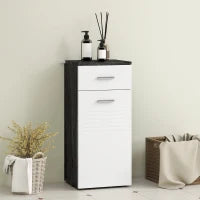 kleankin Mobile Bagno con Cassetto e Armadietto in Legno, 35x30x77.5cm, Bianco e Nero
