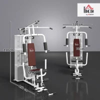Stazione Fitness Multifunzione per Casa e Palestra con 4 Imbottiture, in Acciaio e PU, 150x110x210 cm, Bianco