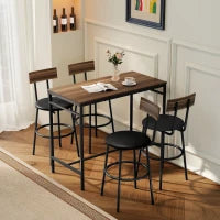 Set da Tavolo da Bar 5 Pezzi con 4 Sgabelli, Design Industriale, per Cucina, Sala da Pranzo, Legno, Acciaio, Marrone