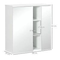 kleankin Armadietto Specchiera Bagno 2 Ante con Ripiani Aperti e Mensole Regolabili, 60x20x61cm, Bianco