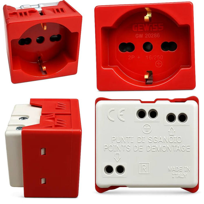 Gewiss gw20296 presa standard italiano/tedesco 250v ac 2p+t 16a bivalente p40