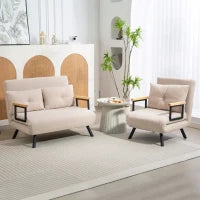 Divano Letto Singolo Pieghevole Divano Letto Convertibile 4 in 1 Schienale Regolabile 5 Livelli e Cuscino 63x73x81 cm Beige