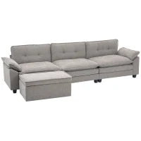 Divano Angolare Modulare con Chaise Longue, Pouf Contenitore e Rivestimento in Ciniglia, Grigio