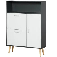 Scarpiera Salvaspazio per 8 Paia di Scarpe con 2 Ante e Armadietto, 80x25.5x112.5cm, Grigio e Bianco