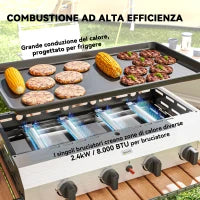 Piastra Barbecue a Gas con 4 Bruciatori da 2.4kw e Piano Antiaderente, 77x44.5x19cm, Argento