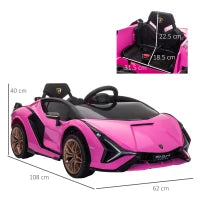 Macchina Elettrica per Bambini 3-5 Anni Lamborghini 12V con Telecomando e Velocità 3-5km/h, Rosa