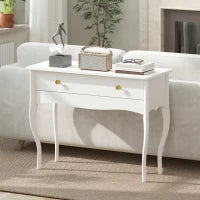 Tavolo Toeletta e Consolle da Ingresso con Ampio Cassetto in Legno, 100x40x74 cm, Bianco