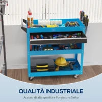 DURHAND Carrello Porta Attrezzi con Manico Laterale, Cassetto e 3 Ripiani in Acciaio, 82x35x76 cm, Blu