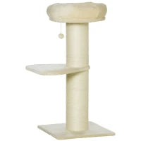Albero Tiragraffi per Gatti con Grattatoio, 2 Piattaforme, Cestino, Palla Sospesa, Peluche Sisal Naturale, Beige