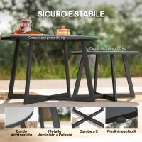 Set 2 Tavolini per Esterni con Piano in Vetro Temperato, Ø70x45 cm e Ø50x35 cm, Grigio