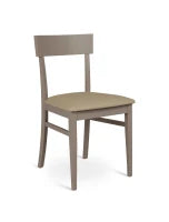 E-STYLO Sedia in legno laccato tortora con seduta rivestita in similpelle, imbottita, 44cm X 45cm H. 82cm.