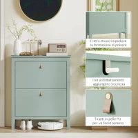 Scarpiera Slim 2 Cassetti per 14 Paia di Scarpe Taglia EU44 e Ripiani Regolabili, 80x24x95.5cm, Verde