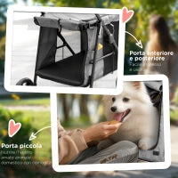 Passeggino per Cani di Taglia Media con 4 Ruote, Borsa Portaoggetti e Finestra a Rete, 107x67x102 cm, Grigio