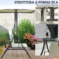 Dondolo da Giardino 2 Posti con Tettuccio Regolabile e Cuscini, 150x120x182 cm, Crema