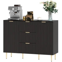 Credenza da cucina con 3 cassetti, mensole regolabili, ante scanalate, 120 x 40 x 90 cm, Nero