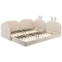 Divano letto per bambini a coniglio, 2 Letti Singoli, Struttura Imbottita, senza Materasso, 90x200 cm & 180x200 cm, Beige