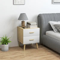 Comodino con 2 Cassetti in Legno in Stile Scandinavo, 40x40x50 cm, Rovere