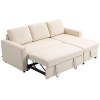 Divano angolare convertibile con chaise longue, vano portaoggetti e 3 cuscini per schienale, 211.5x146x85cm, crema