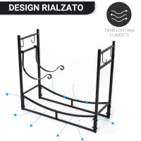 Portalegna da Interno ed Esterno in Metallo con Paletta, Scopa, Attizzatoio e Pinza, Nero, 84x33x76cm