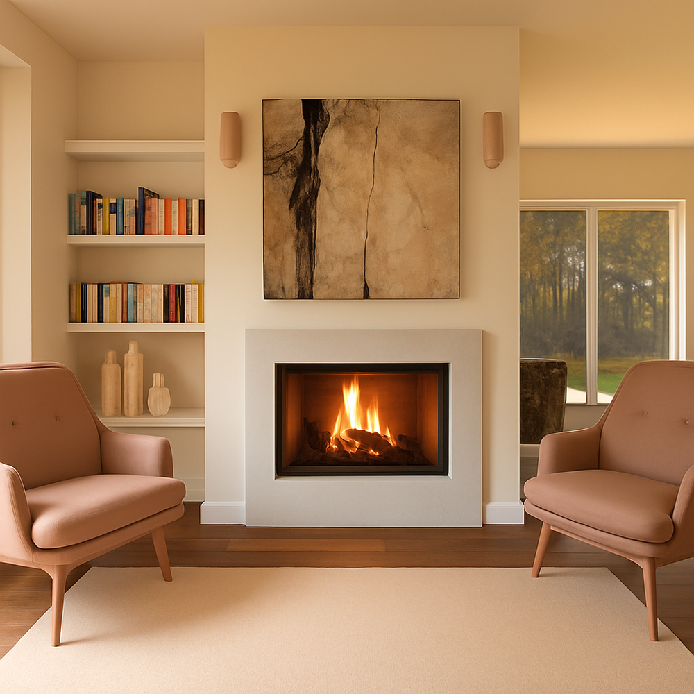 Camino a legna prefabbricato in ghisa con focolare aperto su due lati m100tghj2l