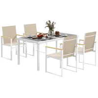 Set da Giardino con Tavolo da Pranzo in Vetro Rettangolare e 4 Sedie con Braccioli, Multicolore