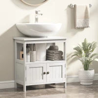 kleankin Mobile Sottolavabo con Ripiano e Armadietto, Intaglio e U e 2 Ante, 60x30x60 cm, Bianco