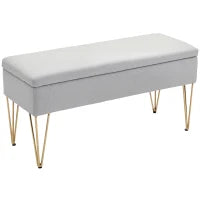 Panca Fondo Letto con Contenitore in Tessuto e Gambe in Acciaio, 100x40x49 cm, Grigio Chiaro