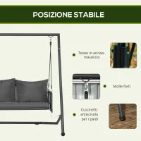 Dondolo da Giardino 2 Posti con Cuscini e Tasche, in Acciaio e Textilene, 168x117x181 cm, Grigio Scuro