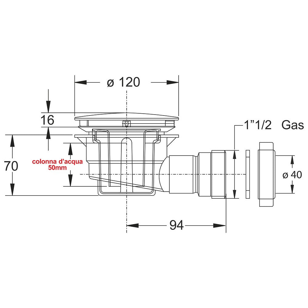 Sifone bonomini 5290ab12s7 per piatto doccia doccione piletta diametro mm 90