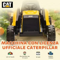 Macchina Elettrica per Bambini 3-6 Anni Marchio Ufficiale CAT 12V, Guida Manuale e con Telecomando, Giallo
