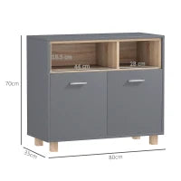 Mobiletto Bagno Moderno con Vani Aperti e Armadietto a 2 Ante, 80x35x70 cm, Grigio