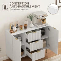 Buffet mobile da cucina con 3 cassetti, ripiani regolabili, armadi a pannelli a coste, 120 x 40 x 90 cm, bianco