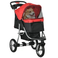 Passeggino per Cani e atti con 3 Ruote, Pieghevole, Oxford, 109.5 x 54.5 x 106.5 cm, Rosso e Nero