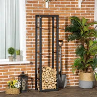 Porta Legna Verticale in Metallo Nero da Interni ed Esterni con Portata 100 kg max, 40x25x150 cm
