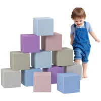Set 12 Cubi Giocattolo Morbidi per Bambini 12-36 Mesi in PU ed EPE, 20x20x20 cm, Multicolore