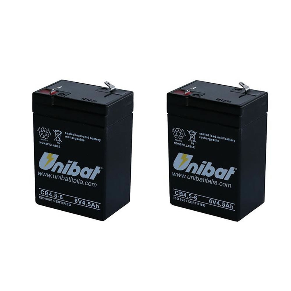 Multipack da 2 batterie al piombo 6 volt 4,5ah ricaricabili per lampade d'emergenza tampone