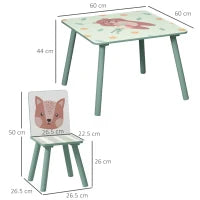 Set Tavolo e Sedie 3 Pezzi per Bambini 3-8 Anni in MDF e Legno di Pino, Verde