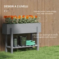 Fioriera Rialzata con Ripiano Inferiore e 2 Fori di Drenaggio, in Legno di Abete, 100x30x70.5 cm, Grigio