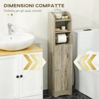 kleankin Mobile Bagno in Truciolato con 2 Ripiani e Armadietto a 2 livelli, 23x18x100cm, Grigio