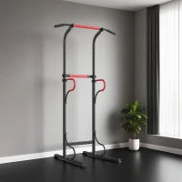 Barra per Trazioni Power Tower Stazione Fitness Multifunzione con Altezza Regolabile 171-219cm Nero Rosso