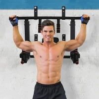 Barra per Trazioni a Muro in Acciaio con Imbottiture Antiscivolo, Carico Massimo 120kg, Nero