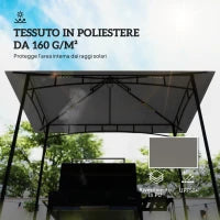 Copertura per Gazebo da Giardino per Barbecue 1.52x2.44 m a 2 Livelli in Poliestere Grigio Chiaro