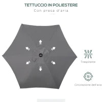 Ombrellone da Giardino 2x2 m a 6 Stecche con Presa d'Aria, in Alluminio, Metallo e Poliestere Grigio Scuro