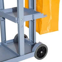 Carrello Pulizie Professionale con 3 Ripiani, Ganci Portascopa, 4 Ruote e Sacco 100L, Arancione 121 x 50.5 x 96.5cm