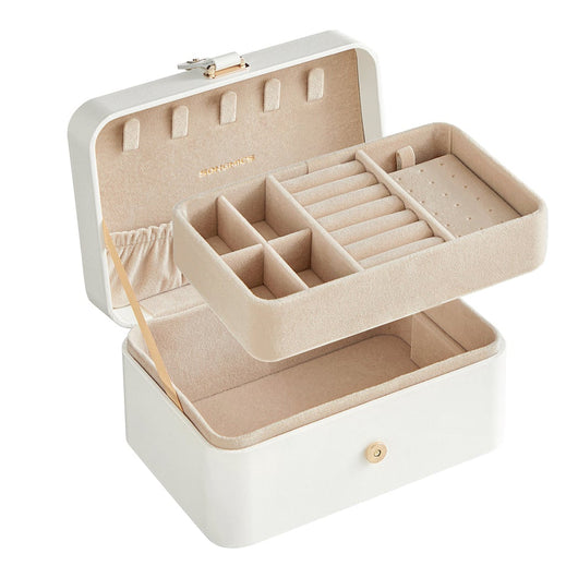 Portagioie da viaggio piccolo portaoggetti a 2 livelli portatile per riporre gioielli e accessori di grandi dimensioni bianco 12_0004315
