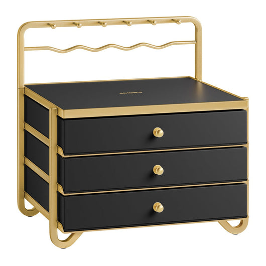 Scatola portagioie a 3 ripiani organizer per cassetti portaoggetti da appendere per tavolo da trucco struttura in metallo 205 x 227 x 235 cm nero 12_0004289
