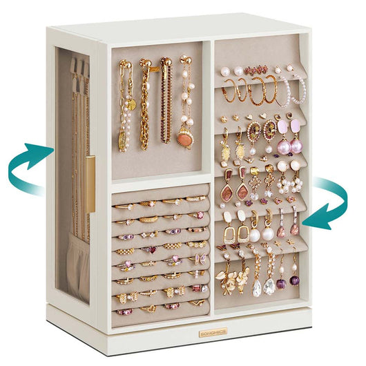 Portagioie girevole a 360° con 5 cassetti 17 x 25,2 x 33 cm finestre laterali in vetro ampio spazio per gli accessori design aperto 12_0007864