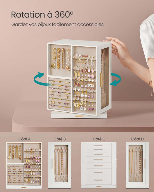 Portagioie girevole a 360° con 5 cassetti 17 x 25,2 x 33 cm finestre laterali in vetro ampio spazio per gli accessori design aperto 12_0007864